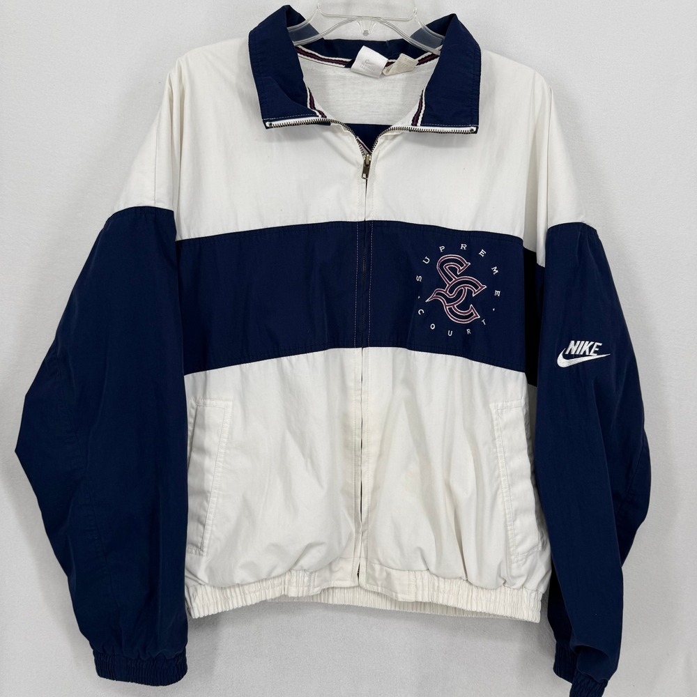 Vintage Nike‎ Supreme Court Windbreaker Jacket Mens L White Blue Lined 90s